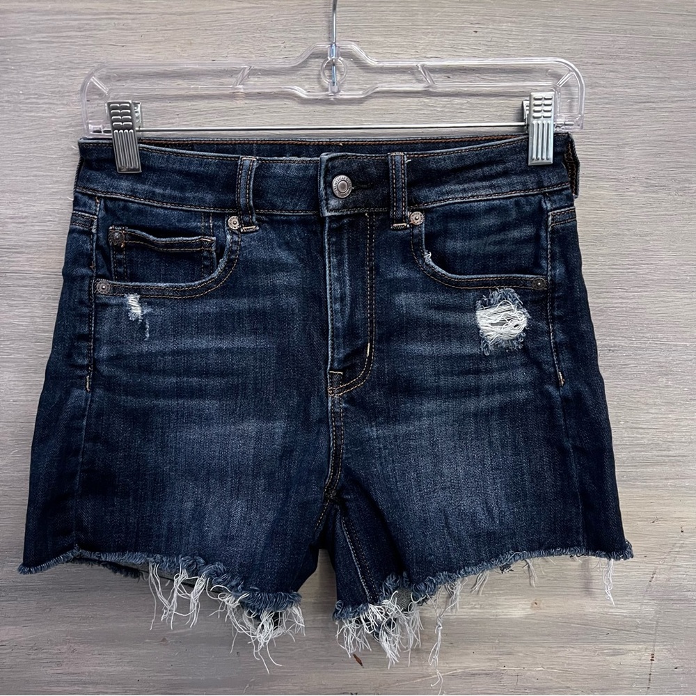 American Eagle Outfitters Distressed Frayed Denim Blue Jean Shorts Size 2 GC